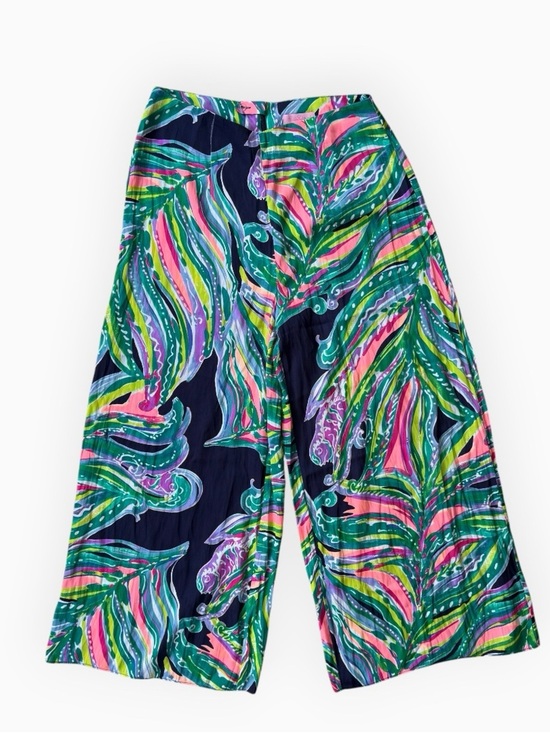 Lilly Pulitzer Pants - Lilly Pulitzer Braylen Palazzo Pants Navy Pink Green Tropical Leaf Wide Leg 2